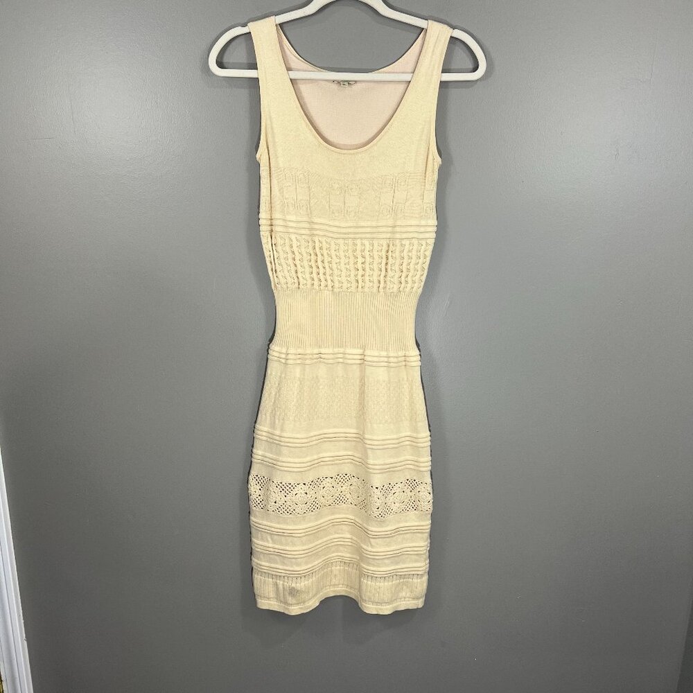 Cremieux Tan Crocheted Dress Size XS Sleeveless Body Con Sheath Dress